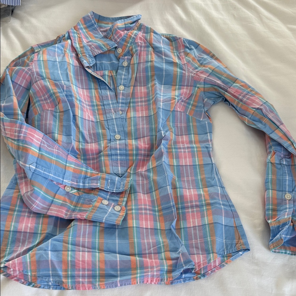 Vineyard Vines Women's Plaid Shirt in Blue, Pink, and Orange